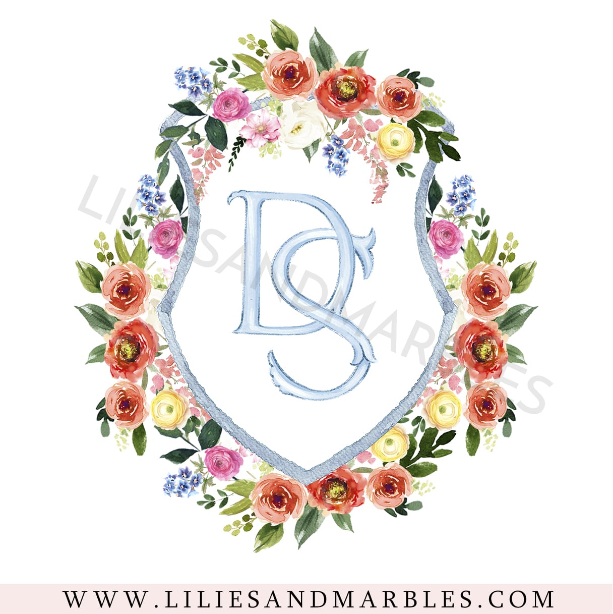 Custom Wedding Crest, Watercolor Wedding Crest, Personalized Wedding Crest, Custom Wedding Logo, Wedding Logo Monogram, Watercolor, Lilies And Marbles,