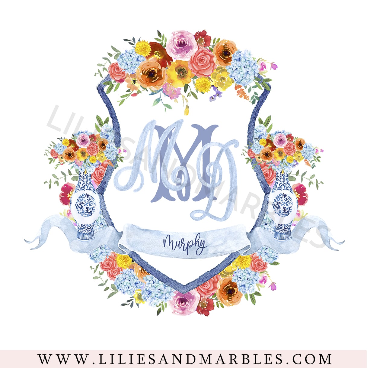 Custom Wedding Crest, Watercolor Wedding Crest, Personalized Wedding Crest, Custom Wedding Logo, Wedding Logo Monogram, Watercolor, Lilies And Marbles,