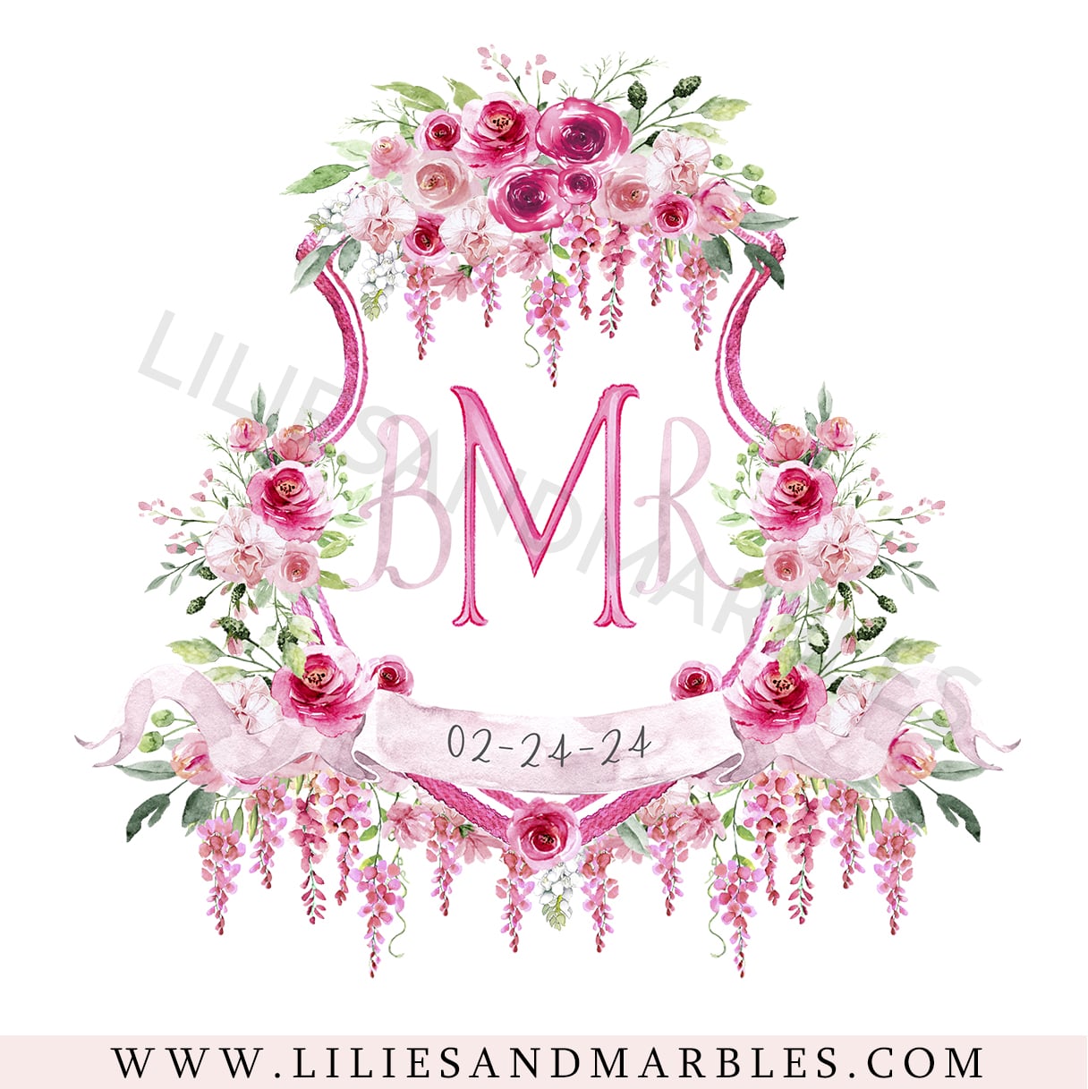 Custom Wedding Crest, Watercolor Wedding Crest, Personalized Wedding Crest, Custom Wedding Logo, Wedding Logo Monogram, Watercolor, Lilies And Marbles,