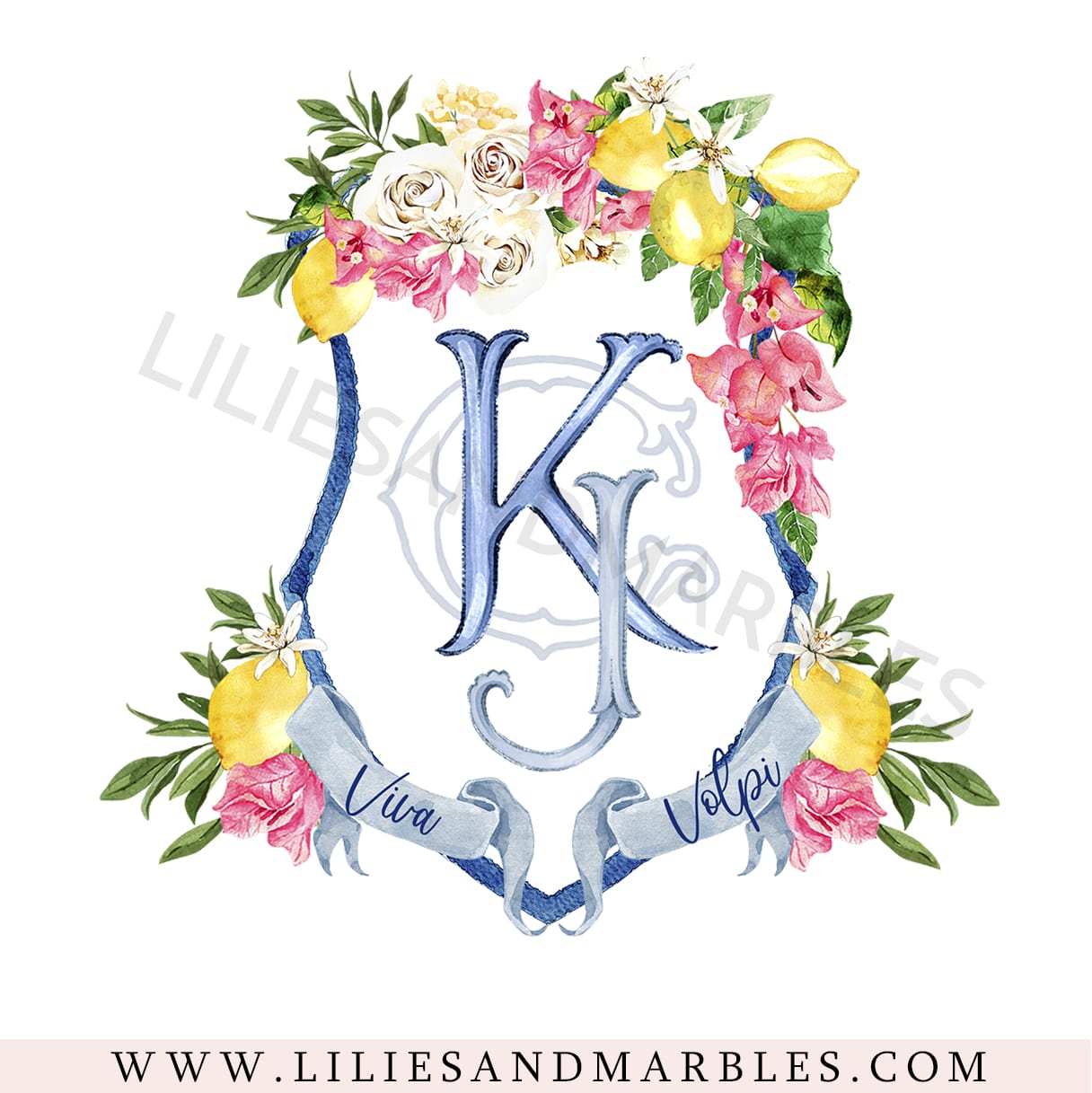 Custom Wedding Crest, Watercolor Wedding Crest, Personalized Wedding Crest, Custom Wedding Logo, Wedding Logo Monogram, Watercolor, Lilies And Marbles,