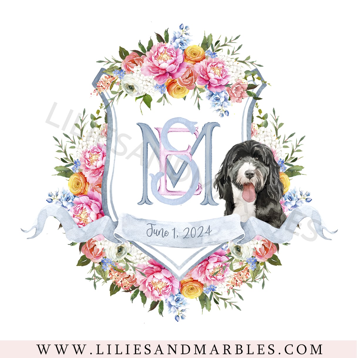 Custom Wedding Crest, Watercolor Wedding Crest, Personalized Wedding Crest, Custom Wedding Logo, Wedding Logo Monogram, Watercolor, Lilies And Marbles,