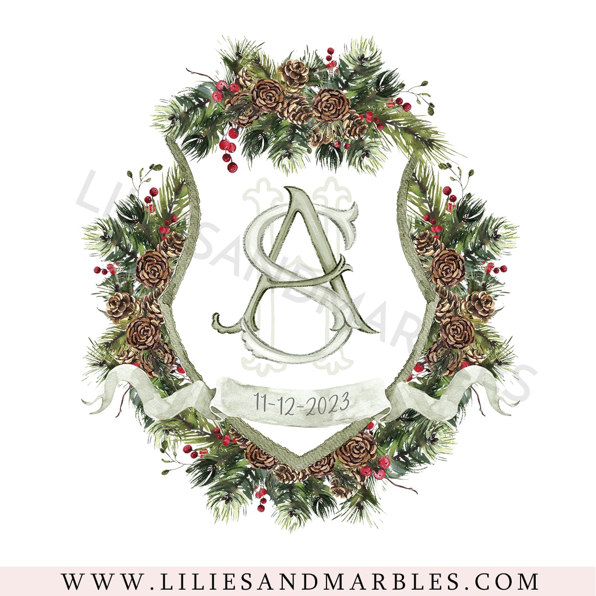 Custom Wedding Crest, Watercolor Wedding Crest, Personalized Wedding Crest, Custom Wedding Logo, Wedding Logo Monogram, Watercolor, Lilies And Marbles,