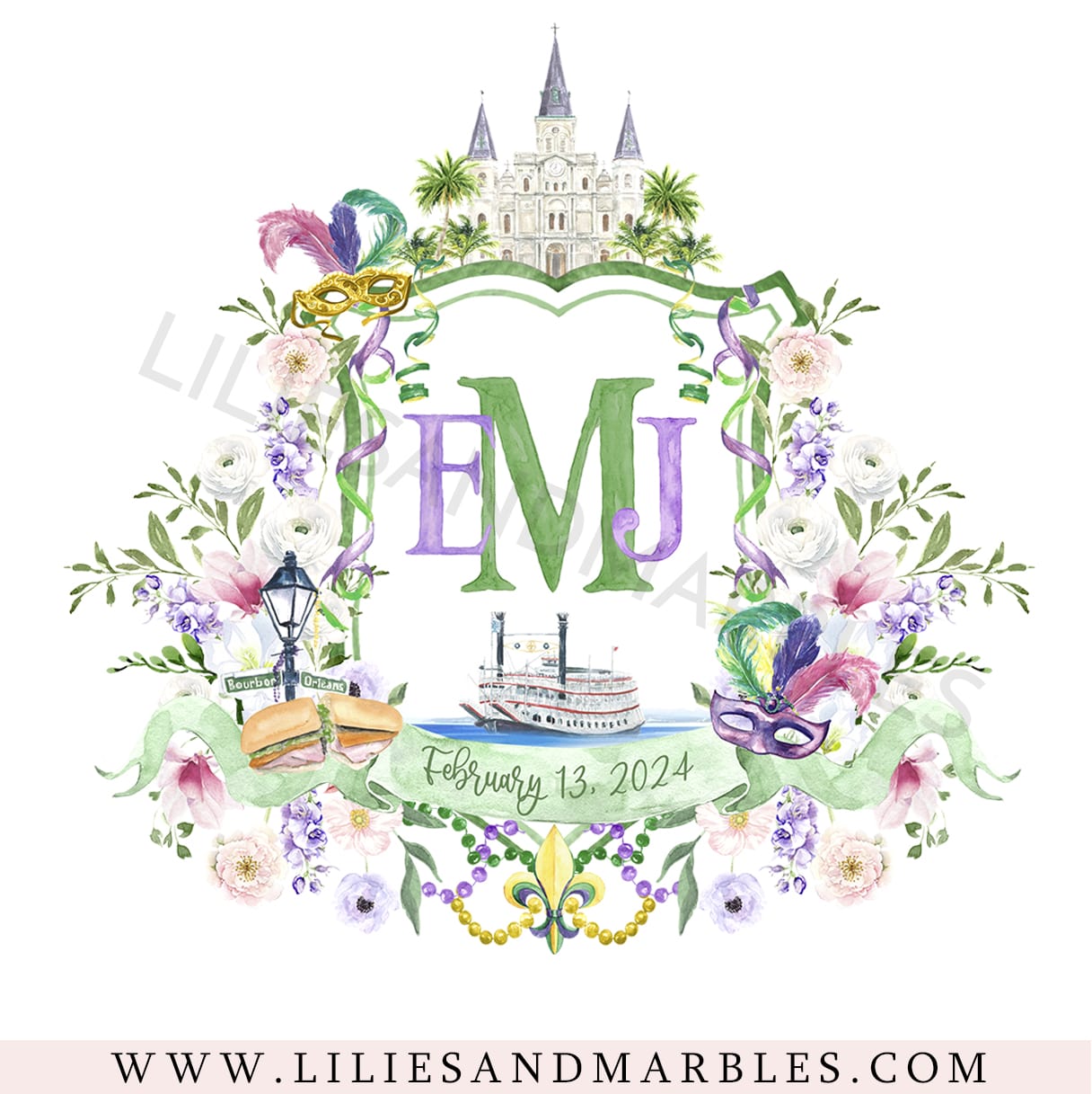 Custom Wedding Crest, Watercolor Wedding Crest, Personalized Wedding Crest, Custom Wedding Logo, Wedding Logo Monogram, Watercolor, Lilies And Marbles,
