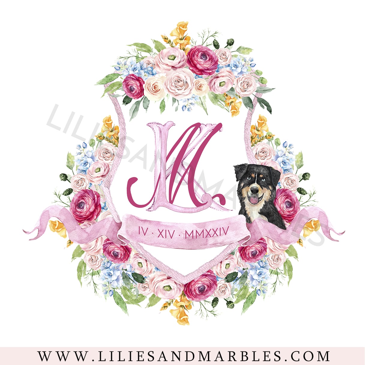 Custom Wedding Crest, Watercolor Wedding Crest, Personalized Wedding Crest, Custom Wedding Logo, Wedding Logo Monogram, Watercolor, Lilies And Marbles,