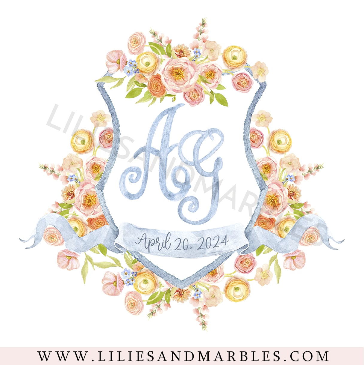 Custom Wedding Crest, Watercolor Wedding Crest, Personalized Wedding Crest, Custom Wedding Logo, Wedding Logo Monogram, 4-min