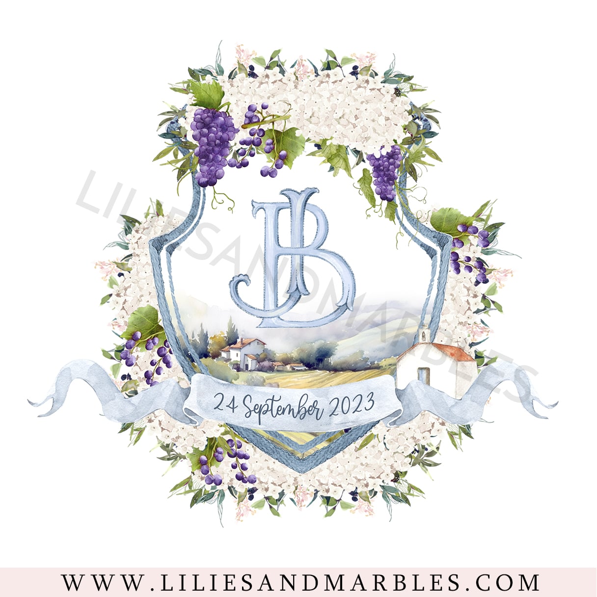 Custom Wedding Crest, Watercolor Wedding Crest, Personalized Wedding Crest, Custom Wedding Logo, Wedding Logo Monogram, Watercolor, Lilies And Marbles,