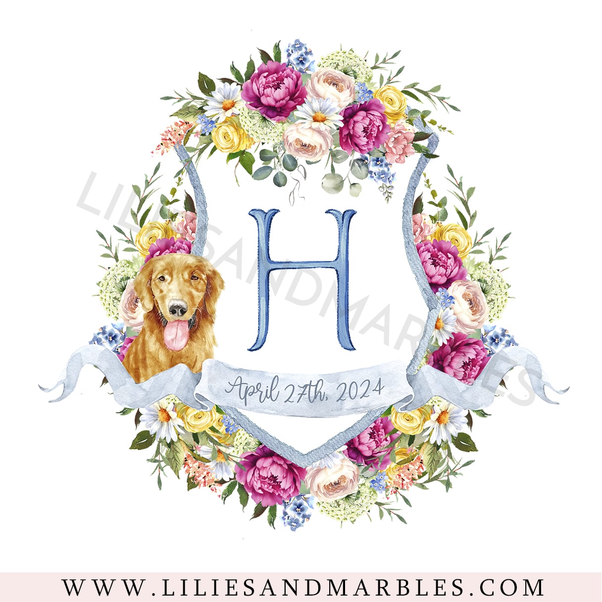 Custom Wedding Crest, Watercolor Wedding Crest, Personalized Wedding Crest, Custom Wedding Logo, Wedding Logo Monogram, Watercolor, Lilies And Marbles,