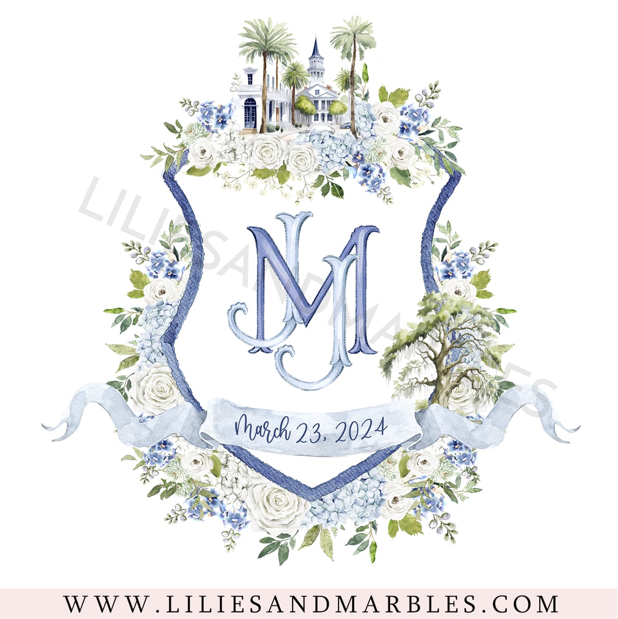 Custom Wedding Crest, Watercolor Wedding Crest, Personalized Wedding Crest, Custom Wedding Logo, Wedding Logo Monogram, Watercolor, Lilies And Marbles,