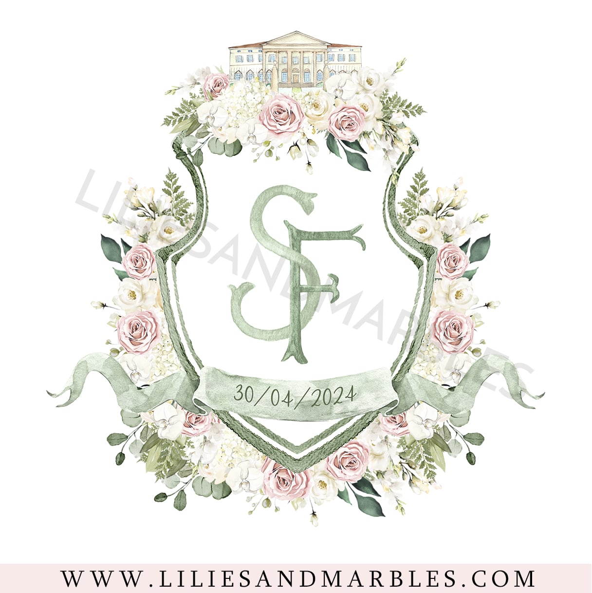 Custom Wedding Crest, Watercolor Wedding Crest, Personalized Wedding Crest, Custom Wedding Logo, Wedding Logo Monogram, Watercolor, Lilies And Marbles,