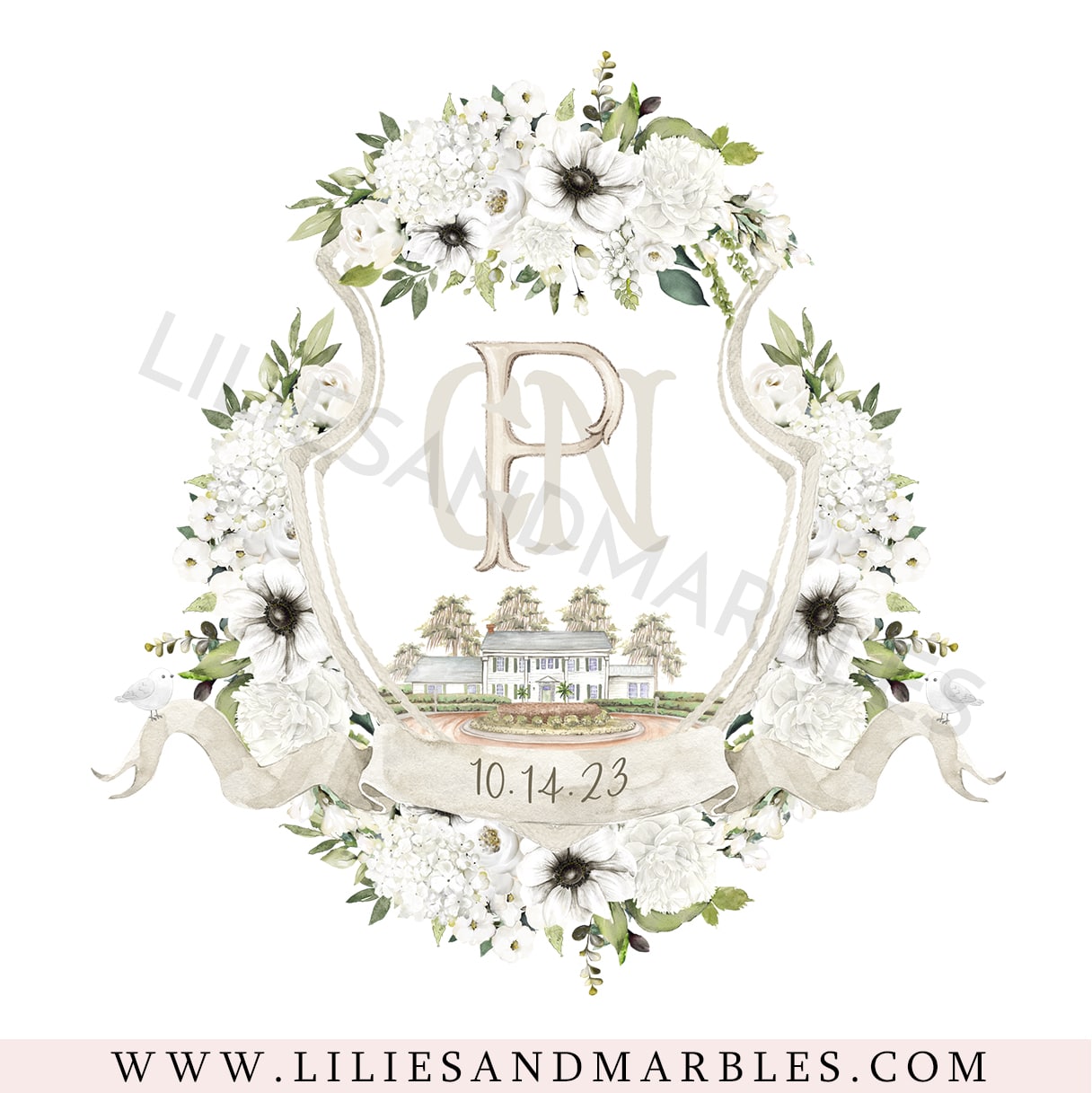 Custom Wedding Crest, Watercolor Wedding Crest, Personalized Wedding Crest, Custom Wedding Logo, Wedding Logo Monogram, Watercolor, Lilies And Marbles,