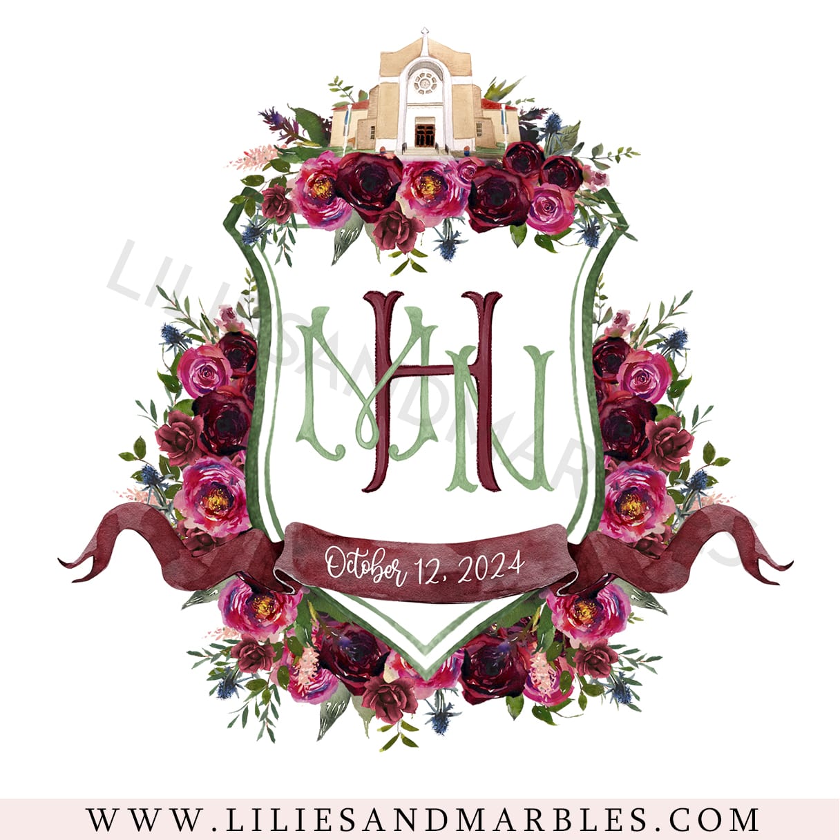 Custom Wedding Crest, Watercolor Wedding Crest, Personalized Wedding Crest, Custom Wedding Logo, Wedding Logo Monogram, Watercolor, Lilies And Marbles,