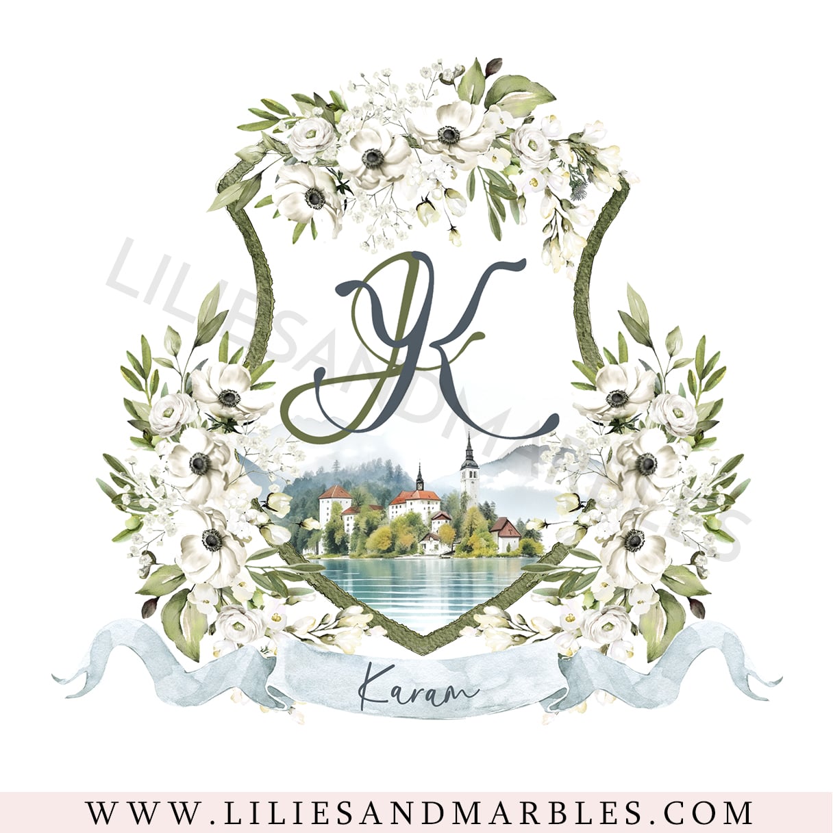 Custom Wedding Crest, Watercolor Wedding Crest, Personalized Wedding Crest, Custom Wedding Logo, Wedding Logo Monogram, Watercolor, Lilies And Marbles,
