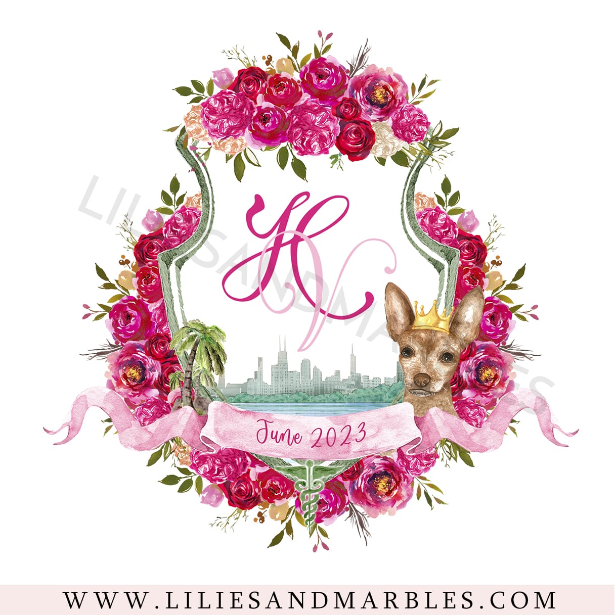 Custom Wedding Crest, Watercolor Wedding Crest, Personalized Wedding Crest, Custom Wedding Logo, Wedding Logo Monogram, Watercolor, Lilies And Marbles,