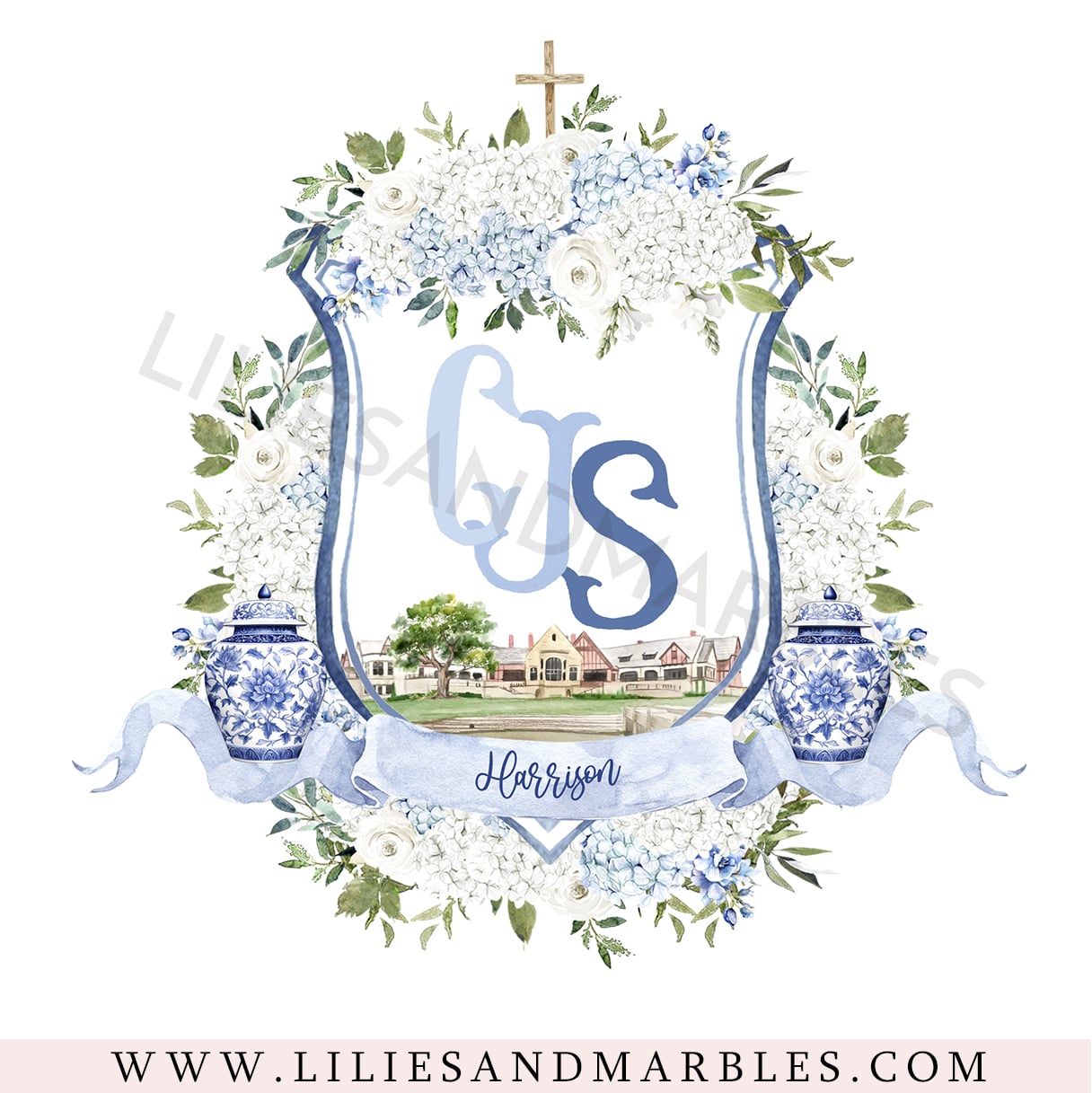 Custom Wedding Crest, Watercolor Wedding Crest, Personalized Wedding Crest, Custom Wedding Logo, Wedding Logo Monogram, Watercolor, Lilies And Marbles,