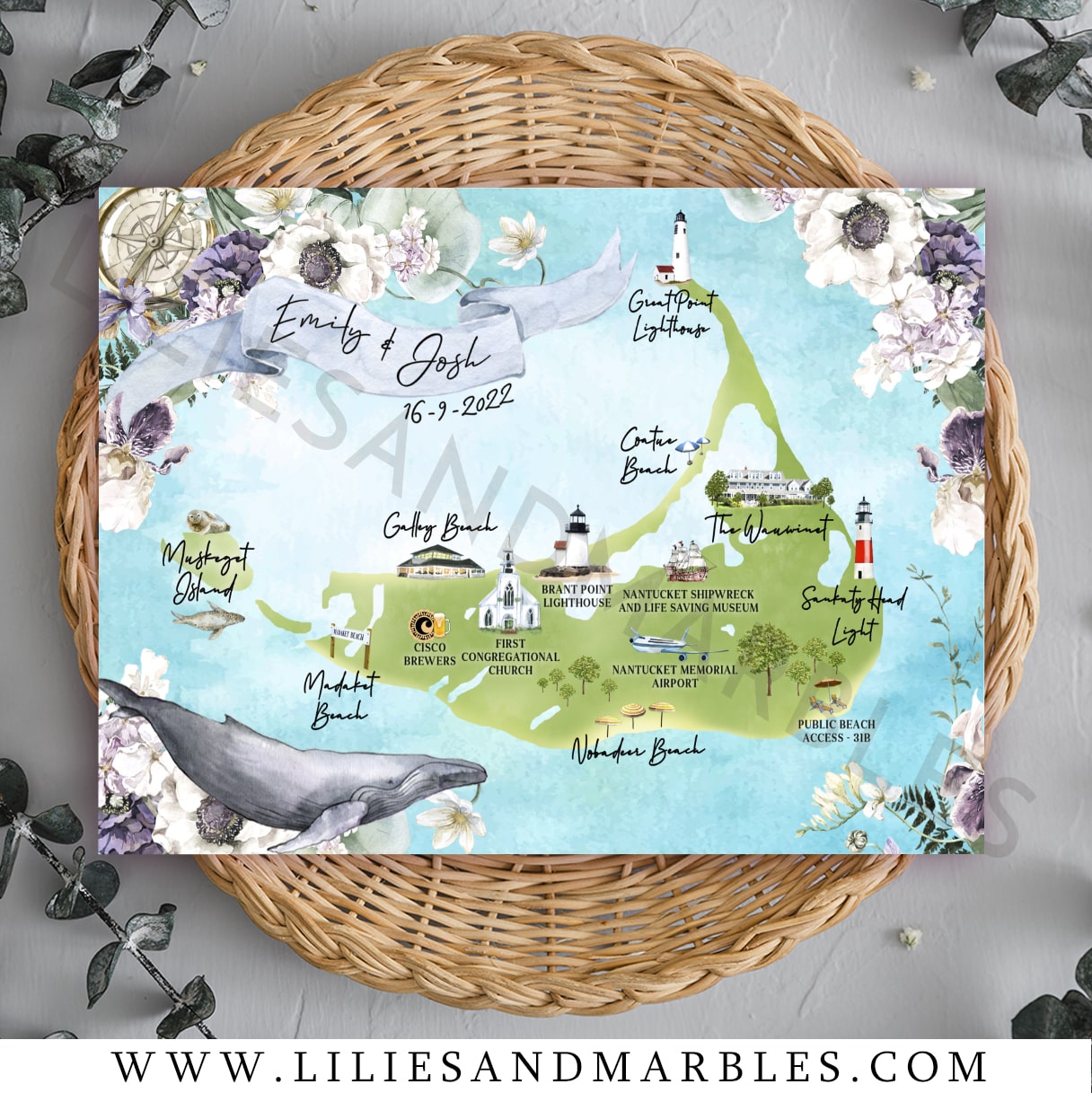 watercolor wedding map, custom watercolor wedding map, watercolor map wedding, watercolor wedding maps, lilies and marbles, 2-min
