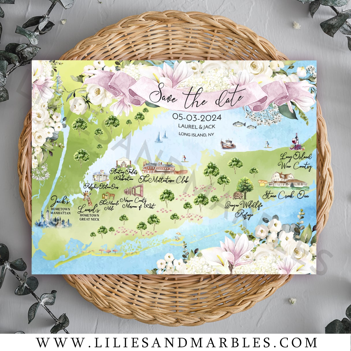 watercolor wedding map, custom watercolor wedding map, watercolor map wedding, watercolor wedding maps, lilies and marbles, 2-min