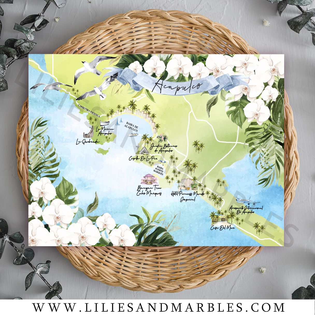watercolor wedding map, custom watercolor wedding map, watercolor map wedding, watercolor wedding maps, lilies and marbles, 2-min