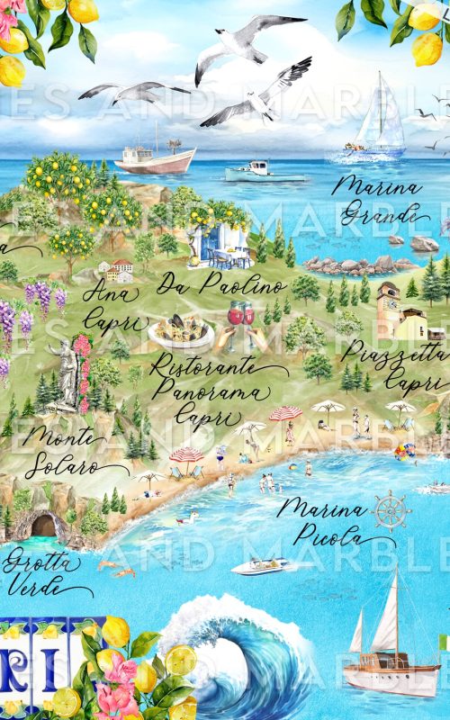 custom watercolor wedding map, custom wedding map, custom watercolor map, capri wedding map, lilies and marbles custom watercolor wedding map, custom wedding map, custom watercolor map, capri wedding map, lilies and marbles